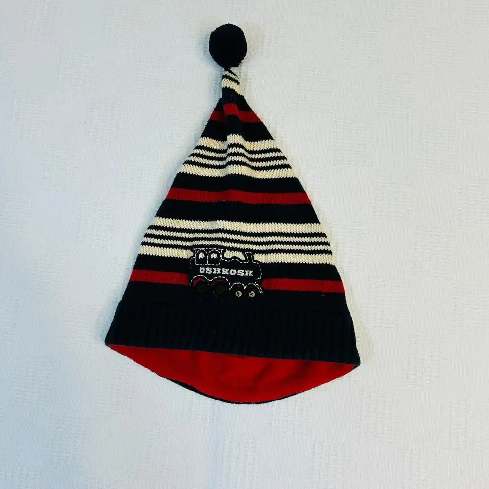 OshKosh B'Gosh Train Boys Beanie Hat Stripes 1-4T 100% Cotton
